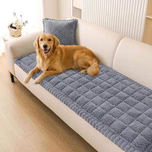 Smiry Non Slip Couch Covers for Dogs, Fuzzy Pet Couch Covers for 2-3 Cushion Sofa Pet Friendly, Soft Sofa Slipcovers Cushion Furniture Protector Washable (Grey, 27.6" x 59")