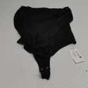 REORIA Womens Off The Shoulder Sheer Mesh Puff Long Sleeve Thong Bodysuit Tops (Medium, Black)