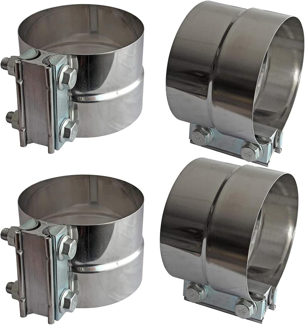 Exhaust Clamps Band Clamp 5" Lap Joint - Stainless Steel Lap Joint Exhaust Band Clamp With 1 Block 4Pcs For 5" Od To 5" Id Exhaust Pipe, Muffler, Elbow And Exhaust Tubing Connection(4 Pack)