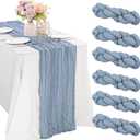 6 Pieces Dusty Blue Easter Spring 10FT Cheesecloth Table Runner Boho Gauze Fabric Table Runner Rustic Sheer Runner for Wedding Birthday Baby Shower Party Boho Table DecorationDusty Blue (35" x 120"-6 Pack)