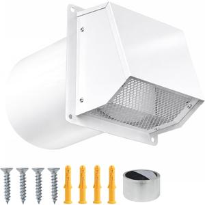 8 Inch Dryer Vent Cover Outside, Galvanized Steel Exterior Hooded Wall Vent Cover with Removable Screen & Cushioned Backdraft Flap, Exhaust Vent for House Through-Wall Dryer Vent Kit (White - 8 Inch)