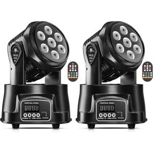 U`King Moving Head Light RGBW Stage Lighting DJ Lights 7 x 10W LED Beam Spotlight 9/14 CH Wash Light with DMX and Sound Activated for Party Church Wedding Bar Christmas Halloween Disco (2 Pack)