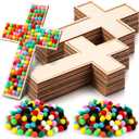 Blueweenly 12 Set 9 Inch DIY Wooden Crosses Crafts Kits for Christian Sunday School with 200 Plush Ball Accessories, Layered Cross Framed Cross for DIY Crafts Valentine Easter