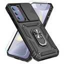 SunStory Compatible with Samsung Galaxy S24 FE 5G Case with HD Screen Protector & Slide Camera Cover & Rotated Ring Kickstand, [Military-Grade] Phone Case for Galaxy S24 FE (Black)