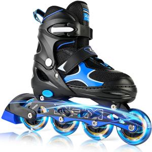 2PM SPORTS Inline Skates for Kids Girls Boys Ages 5-8 8-12 4-6 6-12 with Light Up Wheels, Adjustable Kids Roller Skates Blades for Adults Men Women Beginners Youths Blue, XLarge - Adult W8-10/ M7-9