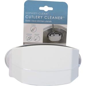Cutlery Cleaner Brush, Suctioned in-Sink Silverware Scrubber, Non-Scratch Bristles, Easily Clean Utensils and Sharp Knives, Convenient Kitchen Gadget, White (1 Pack)