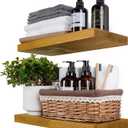 BGMG Wood Floating Shelves for Wall 18 inch Set of 2, Rustic Wooden Wall Mount Shelves for Living Room Bedroom Kitchen Farmhouse-18x6.7x1.25 inch- Gold Oak