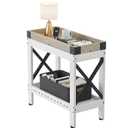 ZEXVIDA Narrow End Table with Charging Station, Modern Farmhouse Side Table with 2 USB Ports & Power Outlets, Slim Industrial Nightstand for Small Spaces, Living Room Sofa & Bedroom, 21.7" L x 10" W