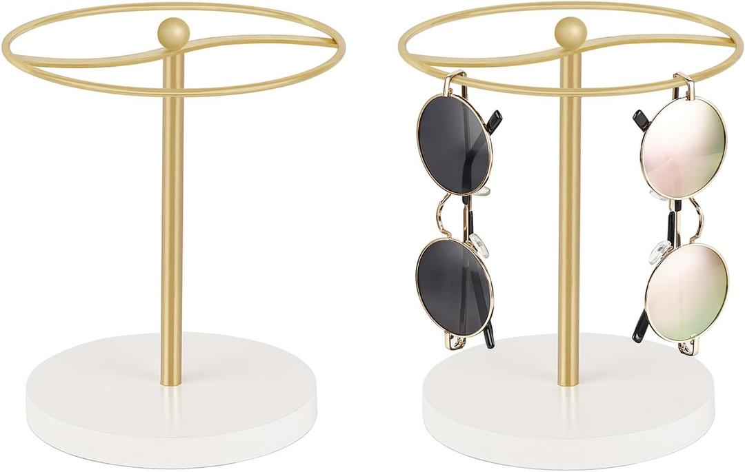 Mkono Sunglasses Organizer Glasses Holder Stand Sunglass Storage Display Eyeglasses Rack for up to 12 Pairs of Eyewear Glasses for Table Dresser Desk Countertop Bedroom, Set of 2, Gold