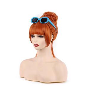 FVCENT Orange Wig 50's Copper Red Short Braid Updo with Bangs With blue retro glasses Cosplay Wig Halloween Costume Party