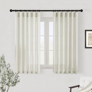 Linen Cream Curtains 45 Inch Length Short Semi Sheer Curtains Drapes for Cafe Kitchen Office Laundry Room Privacy Light Filtering Window Rod Pocket Hook Belt Ivory W50 x L45 2 Panels