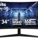 Samsung 34' Odyssey G5 Ultra-Wide Gaming Monitor with 1000R Curved Screen, 165Hz, 1ms, FreeSync Premium, Large Display, Eye Comfort, Multiple Ports, WQHD, LC34G55TWWNXZA, Black