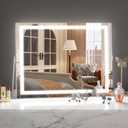 Hasipu Vanity Mirror with Lights, 14" x 11" LED Makeup Mirror, 3 Modes Light, Smart Touch Control Dimmable, 360Rotation, Rectangle White Frame, with 5X Magnifying Glass