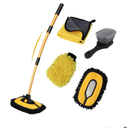 Car Wash Brush with Long Handle, 15°Curved Car Cleaning Brush with Replaceable Head Cover, Truck Washing Brushwith Telescopic Handle Wash Mop Kit 5PCS