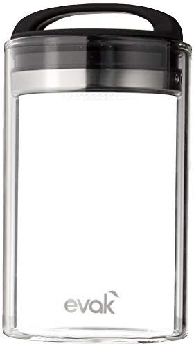 Prepara Evak Fresh Saver Airless Canister, Glass & Stainless, Medium, Soft Touch Black Handle