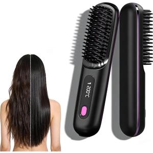 2026 Portable Straightener Brush for Travel, Cordless Hair Straightener Comb for Women,Fast Heating Hair Straightener with LCD Temperature Display, Travel Gift