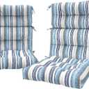 LVTXIII 2 Pack Outdoor High Back Cushions, 22" W x 20" D Tufted Seat and Back Chair Cushion with Ties, Fluffy Patio Replacement Rocking Chair Cushion for Outdoor Furniture Use, Stripe Layered Blue, 44"x22"x4"