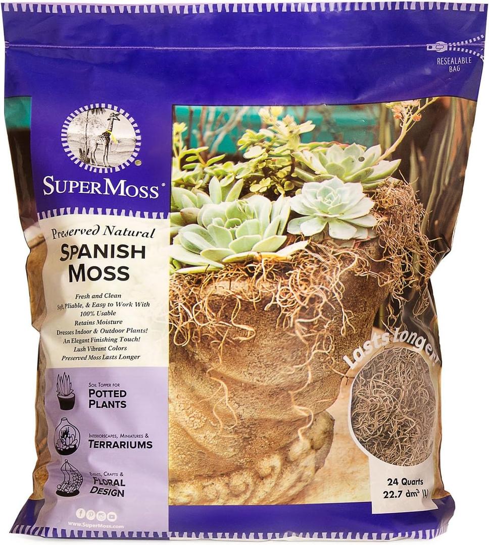 SuperMoss Preserved Spanish Decorative Moss for Crafts, Potted Plants, Fairy, Vase Filler, Floral Arrangements & Indoor/Outdoor Garden Projects, Natural