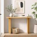 Fluted Console Table, 42" L X 30" H Soild Wood Narrow Console Table, Mid-Century Entryway Tables, Long Couch Table Behind Sofa for Living Room, Hallway (Oak)