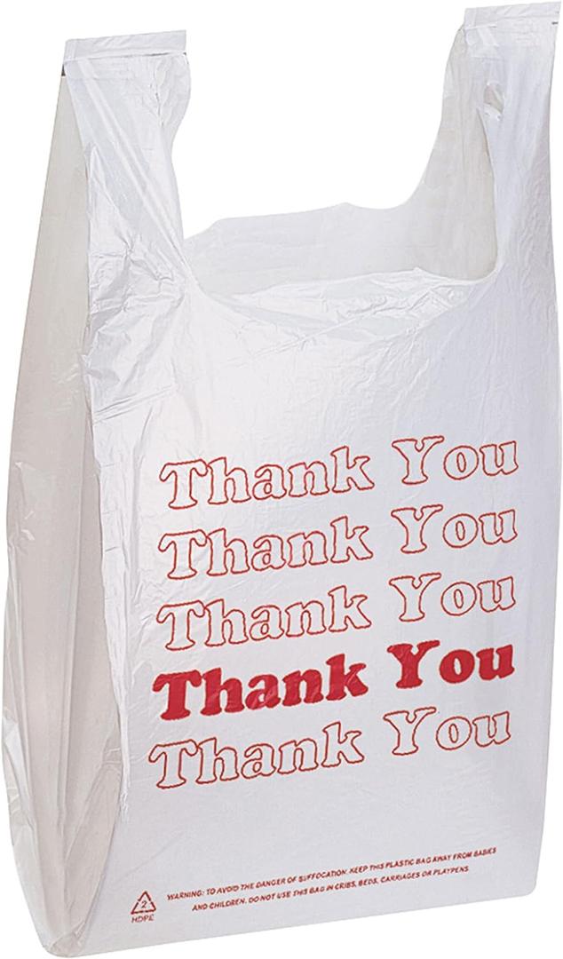 SSWBasics White Thank You Bags Case of 1000-11  x 6" x 21" - Thickness .48mil HDPE- Standard Supermarket Size, Perfect for Grocery, Retail, Convenience Stores, Take-Out and Home Use