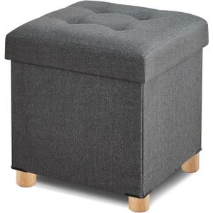 BRIAN & DANY Ottoman with Storage, Square Storage Ottoman for Dorm, Linen Folding Ottoman Foot Stool with Legs for Living Room and Bedroom, 17.7"x17.7"x20" - Gray