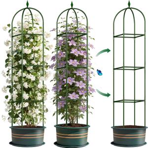 Garden Trellis for Climbing Plants, Tomato Cage, Rose, Flowers, Grape, Pea, Cucumber Trellis, Rustproof Plastic Coated Metal Plant Support for Potted Plants Indoor Outdoor - 2PC Plant Trellis