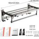Mustorn Bathroom Towel Rack with Towel Bar and Hooks 23.6 in Foldable Towel Shelf Wall Mounted Lavatory Towel Organizer Modern Gray Finish