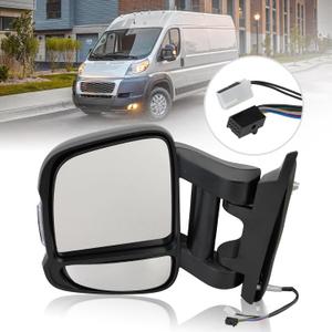 Driver Left Side Mirror for 2019 2020 2021 2022 RAM Promaster 1500 2500 3500,Power Door Mirror with Heated,Turn Signals Light,Temperature Sensor,Replaces# FO1321536(Long Arm) (Left Driver Side)