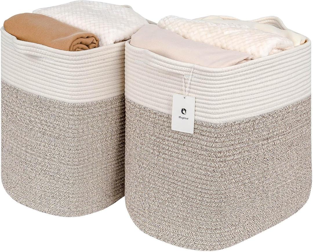 Collapsible Laundry for Hamper,Medium Large Storage Bins Fabric Storage Box, Closet Organizer,Hampers Foldable Fabric Storage Basket, Solid Storage Toy Box With Handle, Used to Organize (L16W11.4H15.9, White Brown)