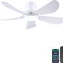 46 Inch Modern Ceiling Fans with Lights, Flush Mount Ceiling Fan with Light and Remote/APP Control, 5 Reversible 6 Speeds Curved Blades, 3 CCT Dimmable Lights for Bedroom, White