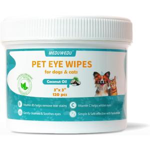 MEDUWEDU Eyes Wipes for Dogs & Cats 120 Counts, Grooming Kit Care for Dogs and Cats, Prevent Tear Stains, Eye Debris, Discharge, Mucus Secretions, Coconut Scent (3" Wide 120pcs)