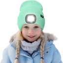 ATNKE Kids LED Lighted Beanie Hat,USB Rechargeable 4 LED Running Headlamp Bright Cap with Light Gifts for Boys and Girls (One Size, #Fruit Green)