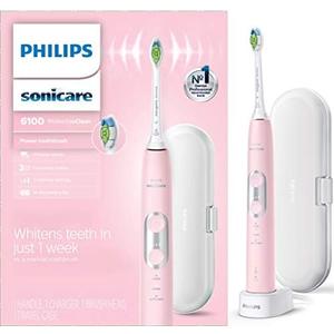 Philips Sonicare ProtectiveClean 6100 Rechargeable Electric Toothbrush, with Pressure Sensor, 3 Cleaning Modes, SmarTimer and QuadPacer, 14-Day Battery Life, Travel Case, Pink, Model HX6876/21