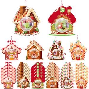 30 Sets Christmas Cards Candy Domes for Crafts, DIY Greeting Gift Cards with Hanging Rope Treat Holders for Xmas Tree Ornaments Winter Party Favors Supplies(Gingerbread House)
