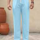PLEPAN Men's Linen Pants Elastic Waist Drawstring Casual Summer Beach Lightweight Yoga Trousers Loose Fit (M)