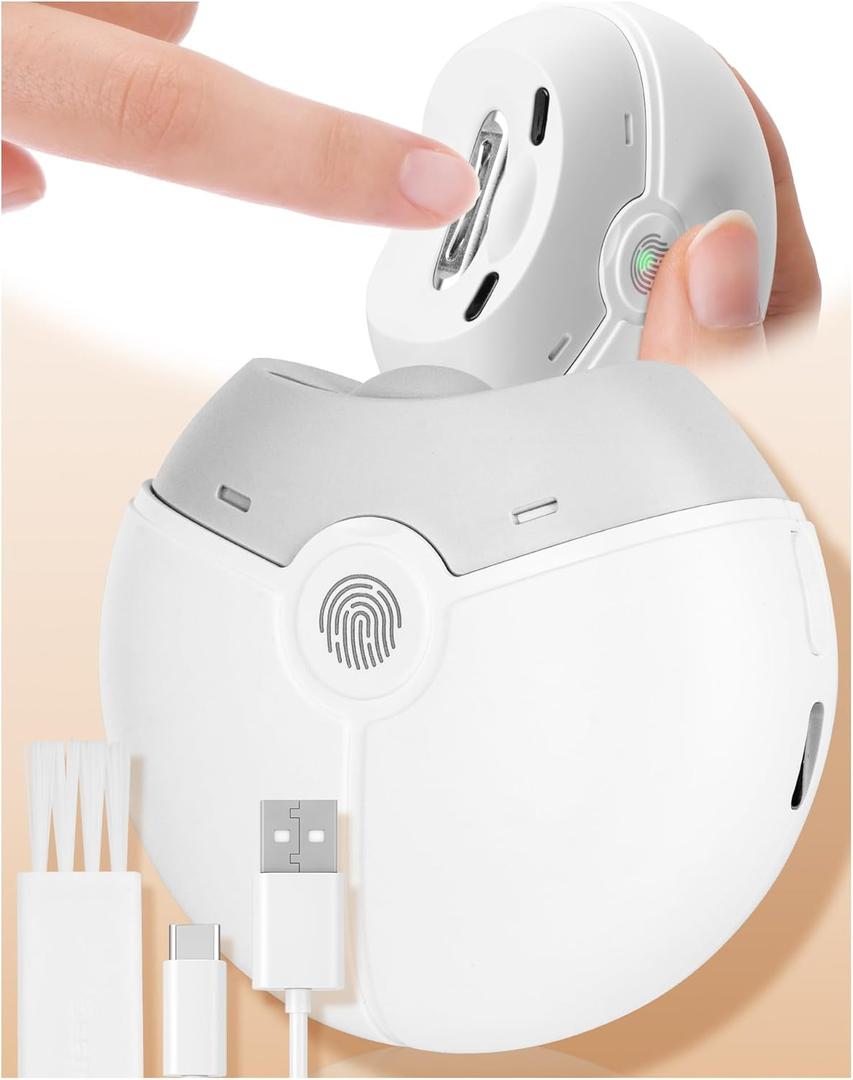 OUKEELAR Electric Automatic Nail Clipper & Trimmer 2 in 1 with Nail Clip Storage, Rechargeable Premium Heavy-Duty Quiet Nail Polisher with Safety LED Light for Professional Manicure & Trimming