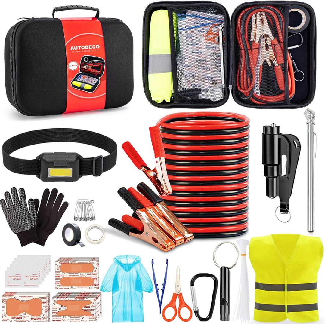 AUTODECO Car Roadside Emergency Kit, Portable Car Safety Kit Car Kits for Emergency, Black