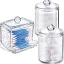 Swab Holder Canisters with Lid, Bathroom Qtip Dispenser Apothecary Jars, Clear Plastic Cotton Ball Pad Container for Cotton Swabs, Q-Tips, Make Up Pads, Cosmetics (2S1YX)