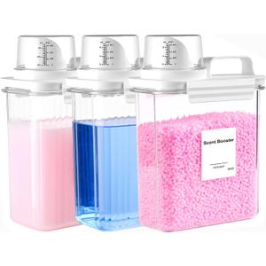 64 OZ Laundry Detergent Dispenser, Liquid Laundry Soap Dispenser, Fabric Softener Dispenser, Scent Booster/Laundry Powder Holder & Container, Laundry Room Organization and Storage, 3PACK