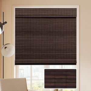 LUCKUP Cordless Bamboo Roman Blinds Shades for Indoor Windows-Blackout Room Darkening Roman Blinds with 6" Valance Cover Enhanced Privacy, 28" W x 64" H