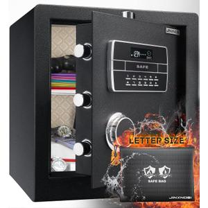 JINXNOBI 2.2 cubic feet Safe Box with fire and waterproof bag,Security home safe cabinet,Digital lock box with Keypad for home,office and hotel to secure documents,pistols