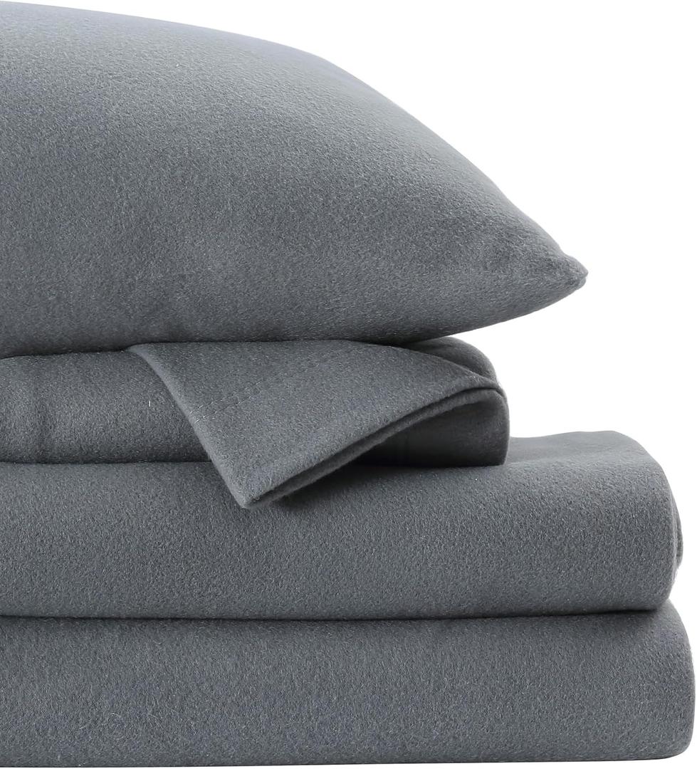 Softan Fleece Sheets Queen Size, Flannel Like Soft, Velvet Polar Microfleece Sheets for Winter, Grey
