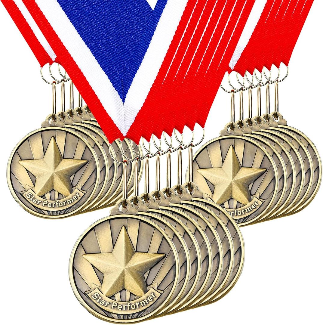 Quelay 30 Pcs 2'' Gold Medals for Awards Winner Bulk with Neck Ribbons Metal Trophy Award Prize Gift for Kids Students Adults School Graduation Participation Competitions