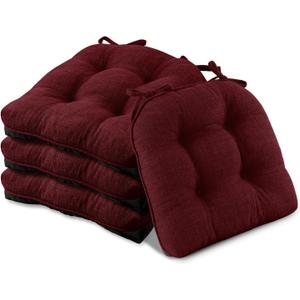 Basic Beyond Chair Cushions for Dining Chairs 4 Pack, Chair Cushion with Ties and Non Slip Backing, 15.5 x 15.5 inches Tufted Chair Pads for Dining Chairs(Dark Red)