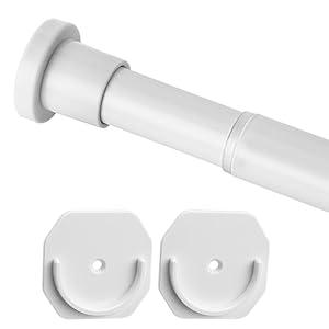 Closet Rod - 30-50 Inches, No Drilling Closet Rod Extender Hanging - White Adjustable Clothes Hanging Bar, with Holder for Closet, Bathroom, Windows(with Holder)