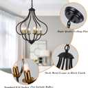 6 Lights Black Farmhouse Chandelier for Dining Room, Vintage Pendant Light Fixture Adjustable Hanging for Kitchen Island Foyer Hallway, Regular 6-Lights
