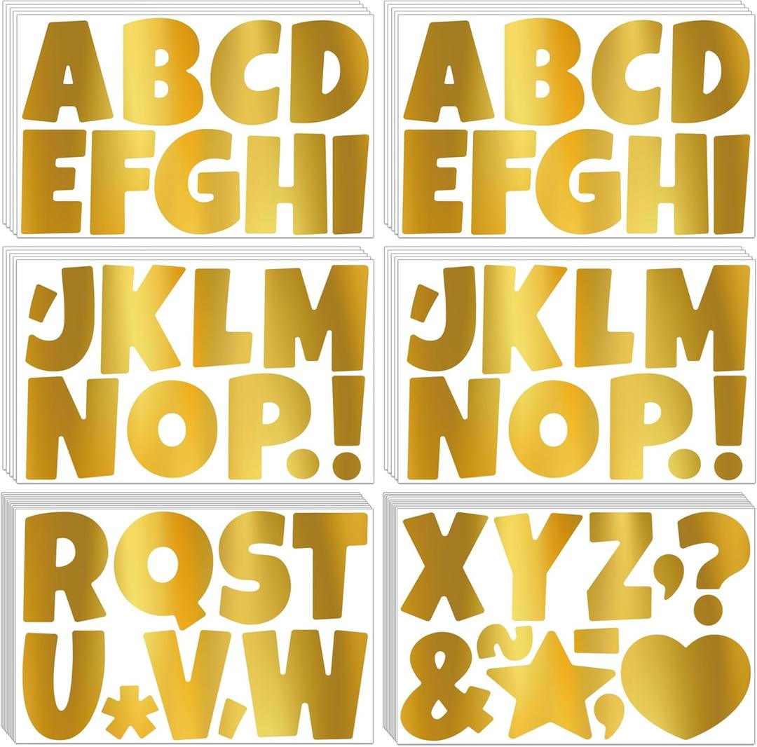390 PCS Bulletin Board 40 Sheets Letters Large Letter Stickers Vinyl Waterproof Self-Adhesive Alphabet Sticker Letters for Poster Board Display Classroom School Mailbox Home Decor (4 Inch, Gold)