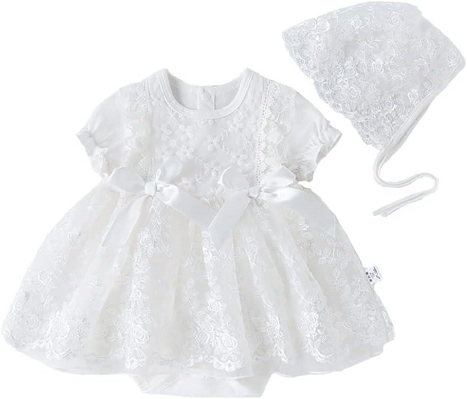 Toddler Baby Girl Long Sleeve Fall Dress Flower Lace Wedding First Birthday Baptism Christening Dresses with Hat Outfit (3-6 Months)