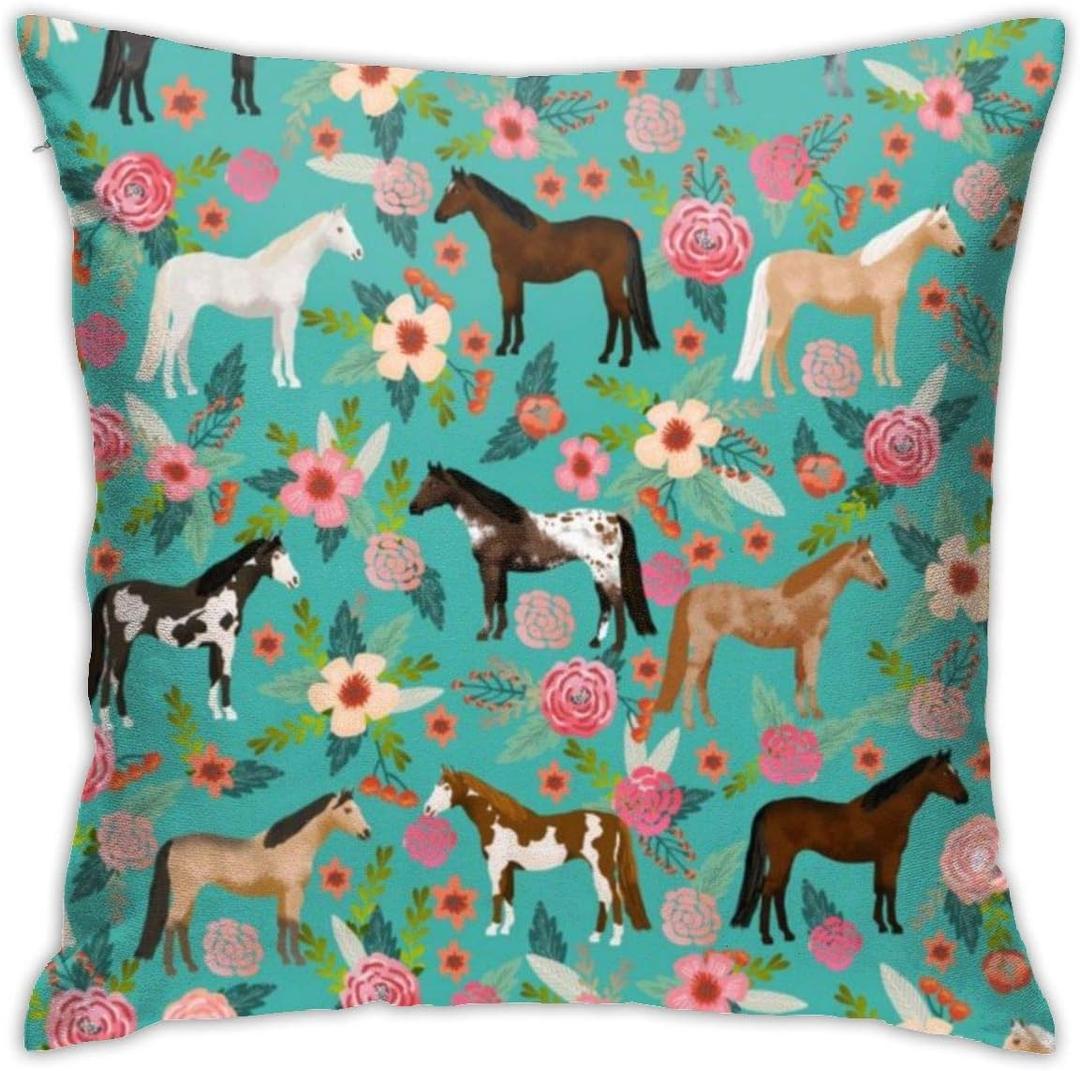 NBFKDO Horse Multi Coat Floral Horses Daily Decorations Sofa Throw Pillow Case Cushion Covers Zippered Pillowcase 4545
