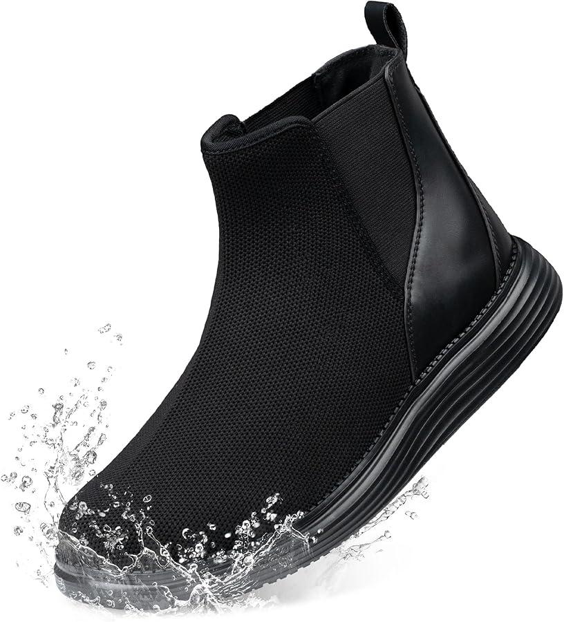 CENNID Women's Waterproof Chelsea Orthopedic Boots Ankle Slip on Booties Low Heel Comfortable Flat Lightweight Walking Boots, Black 7